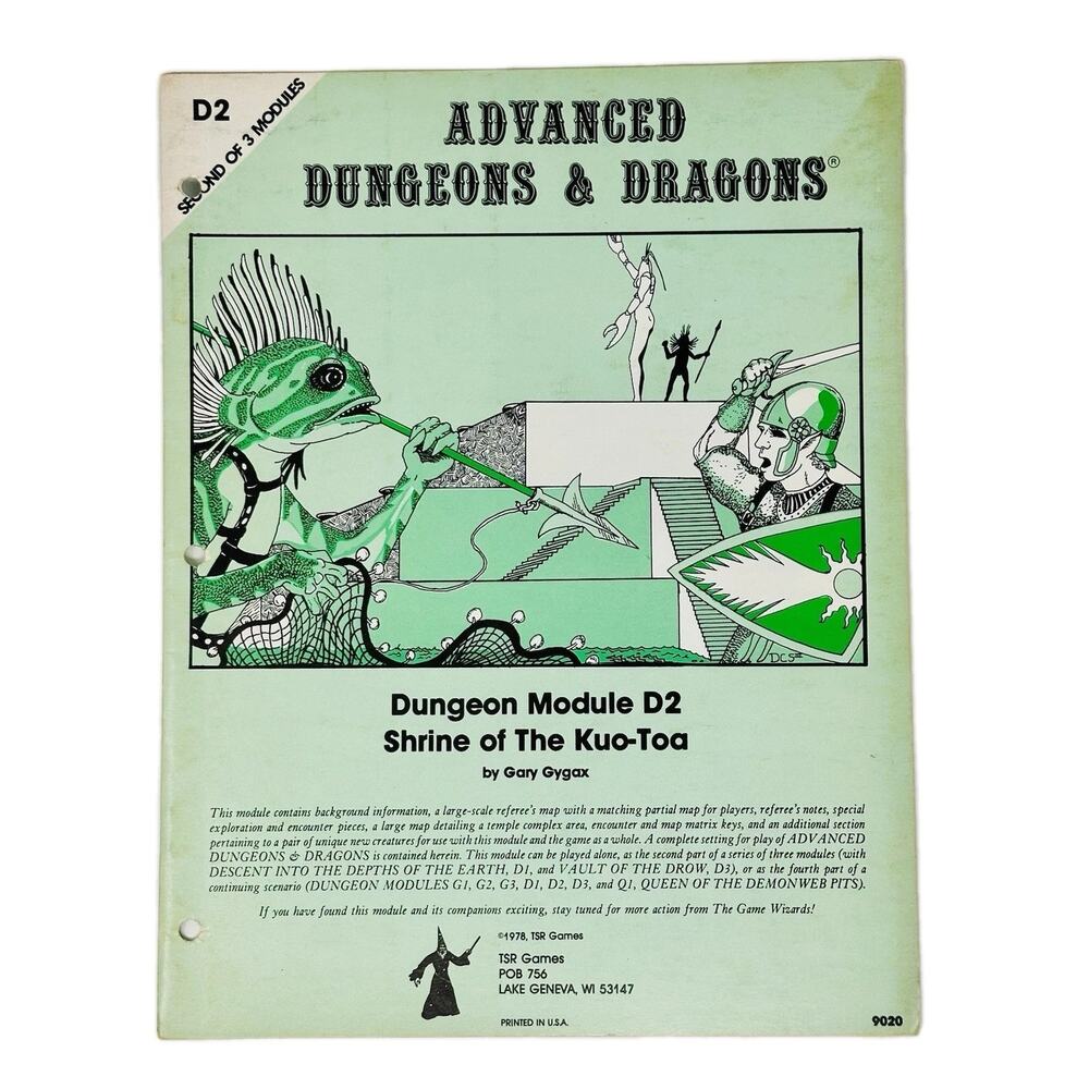 Advanced Dungeons & Dragons Shrine of the Kuo-Toa First Printing D2 # 9020